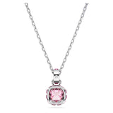Birthstone pendant Square cut, October, Pink, Rhodium plated