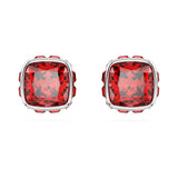 Birthstone stud earrings Square cut, July, Red, Rhodium plated