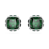 Birthstone stud earrings Square cut, May, Green, Rhodium plated