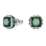 Birthstone stud earrings Square cut, May, Green, Rhodium plated