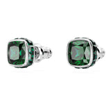 Birthstone stud earrings Square cut, May, Green, Rhodium plated