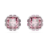 Birthstone stud earrings Square cut, October, Pink, Rhodium plated
