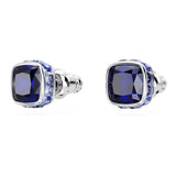 Birthstone stud earrings Square cut, September, Blue, Rhodium plated