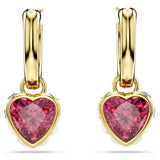 Chroma drop earrings Heart, Red, Gold-tone plated
