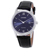 Citizen AW1780-09L Classic – Men’s Eco-Drive Stainless Steel Blue Dial Black Leather Strap Watch