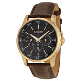 Citizen BU2013-08E Corso Eco-Drive – Men’s Rose Gold Stainless Steel Black Dial Brown Leather Multifunction Watch