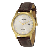 Citizen AW1232-04A Corso – Men’s Eco-Drive Gold-Tone Ivory Dial Brown Leather Strap Watch