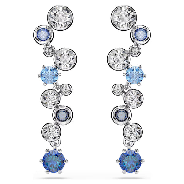 Swarovski Constella drop earrings Mixed cuts, Blue, Rhodium plated
