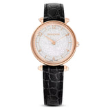 Crystalline wonder watch Swiss Made, Leather strap, Black, Rose gold-tone finish