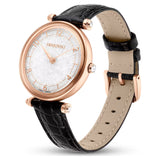 Crystalline wonder watch Swiss Made, Leather strap, Black, Rose gold-tone finish
