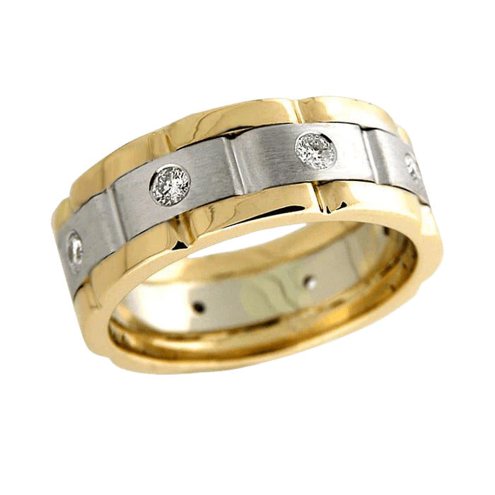 18K Yellow Gold 8mm Mens Diamond Wedding Ring