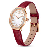 Dextera octagon watch Swiss Made, Leather strap, Red, Rose gold-tone finish