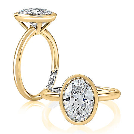 A. JAFFE Oval Center Bezel Solitaire Diamond Engagement Ring Setting in 14K Yellow Gold