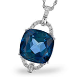 Allison Kaufman Co. – 14K White Gold Pendant Necklace with 9ct London Blue Topaz & 0.20cttw Diamonds (N8570)