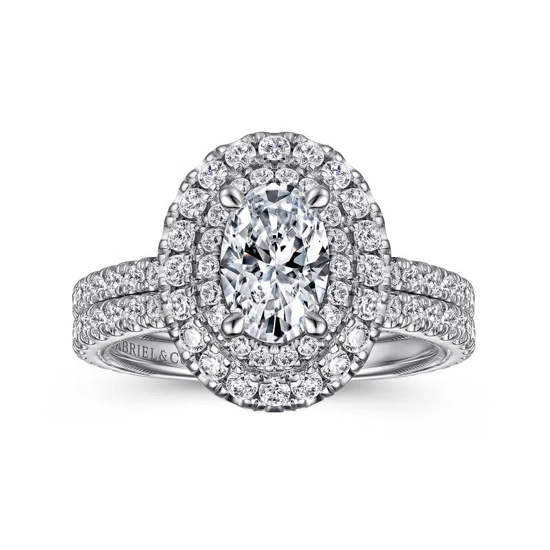 Gabriel & Co. Sonay ER15769O3W44JJ – 14K White Gold Oval Double Halo Diamond Engagement Ring