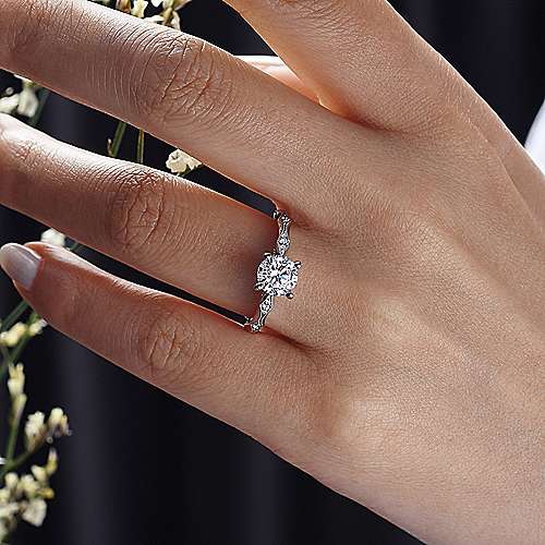 Gabriel & Co. Victorian – 14K White Gold Round Diamond Engagement Ring (ER14427R4W44JJ)