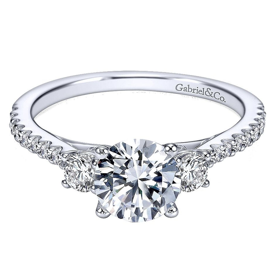 Gabriel & Co. Chantal ER7296W44JJ – 14K White Gold Round Three-Stone Diamond Engagement Ring