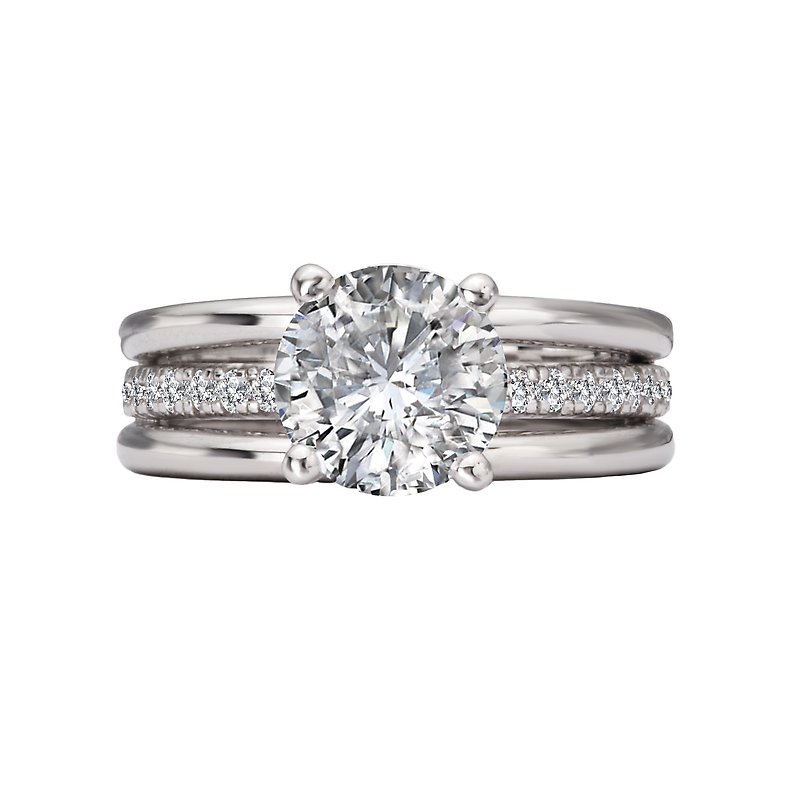 Three Row Band Semi-Mount Diamond Engagement Ring