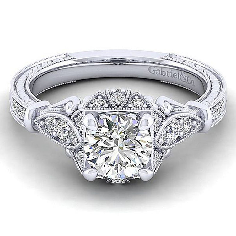 Gabriel & Co. Montgomery ER12581R4W44JJ – Unique 14K White Gold Vintage-Inspired Halo Diamond Engagement Ring