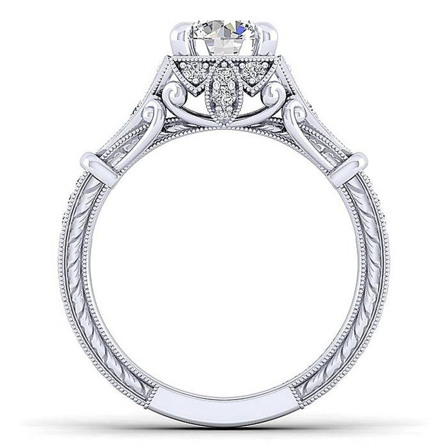 Gabriel & Co. Montgomery ER12581R4W44JJ – Unique 14K White Gold Vintage-Inspired Halo Diamond Engagement Ring