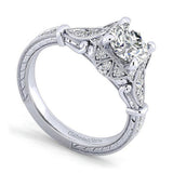 Gabriel & Co. Montgomery ER12581R4W44JJ – Unique 14K White Gold Vintage-Inspired Halo Diamond Engagement Ring