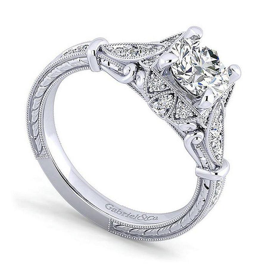 Gabriel & Co. Montgomery ER12581R4W44JJ – Unique 14K White Gold Vintage-Inspired Halo Diamond Engagement Ring