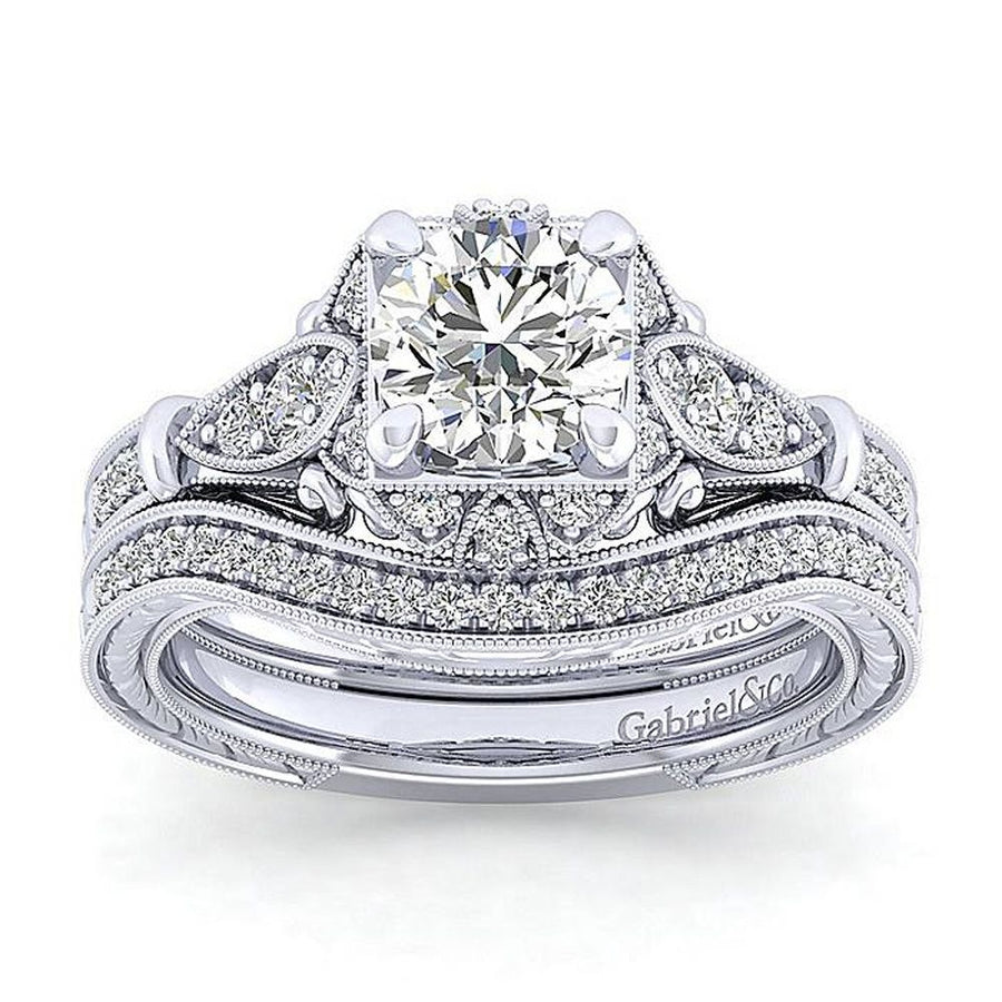 Gabriel & Co. Montgomery ER12581R4W44JJ – Unique 14K White Gold Vintage-Inspired Halo Diamond Engagement Ring