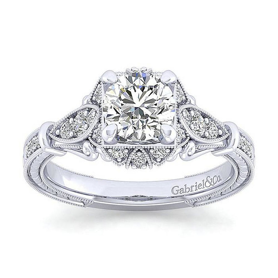 Gabriel & Co. Montgomery ER12581R4W44JJ – Unique 14K White Gold Vintage-Inspired Halo Diamond Engagement Ring