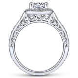 Gabriel & Co. ER7293W44JJ Vintage 14K White Gold Cushion Halo Round Diamond Engagement Ring