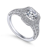 Gabriel & Co. ER7293W44JJ Vintage 14K White Gold Cushion Halo Round Diamond Engagement Ring