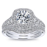 Gabriel & Co. ER7293W44JJ Vintage 14K White Gold Cushion Halo Round Diamond Engagement Ring