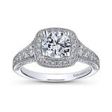 Gabriel & Co. ER7293W44JJ Vintage 14K White Gold Cushion Halo Round Diamond Engagement Ring