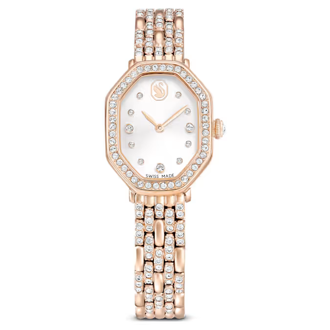 Swarovski Dextera Octagon watch Swiss Made, Metal bracelet, Gold tone, Rose gold-tone finish