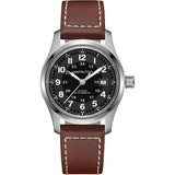 Hamilton Khaki Field Auto – 42mm Swiss Automatic Watch with Black Dial & Leather Strap (H70555533)
