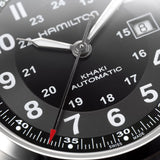 Hamilton Khaki Field Auto – 42mm Swiss Automatic Watch with Black Dial & Leather Strap (H70555533)