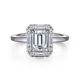Gabriel & Co. ER16190E5W44JJ – 14K White Gold Art Deco Emerald-Cut Halo Engagement Ring Setting