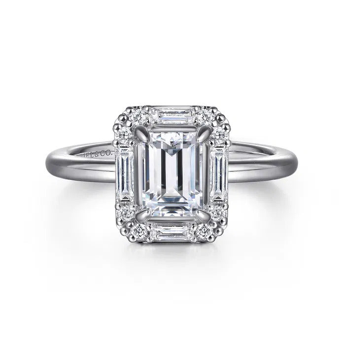 Gabriel & Co. ER16190E5W44JJ – 14K White Gold Art Deco Emerald-Cut Halo Engagement Ring Setting