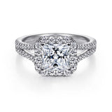 Gabriel & Co. ER7277W44JJ Savannah – 14K White Gold Princess Halo Diamond Engagement Ring – 0.54 ct