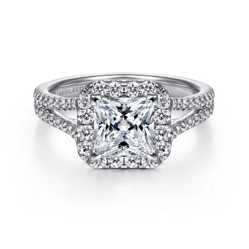 Gabriel & Co. ER7277W44JJ Savannah – 14K White Gold Princess Halo Diamond Engagement Ring – 0.54 ct