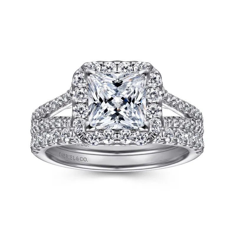 Gabriel & Co. ER7277W44JJ Savannah – 14K White Gold Princess Halo Diamond Engagement Ring – 0.54 ct
