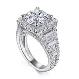 Gabriel & Co. ER12230W44JJ – 14K White Gold Cushion Halo Diamond Engagement Ring Setting (1.96 ct)