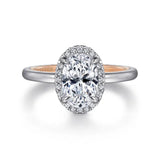 Gabriel & Co. ER16241O6T44JJ – 14K Rose Gold Oval Diamond Engagement Ring with Twisted Shank