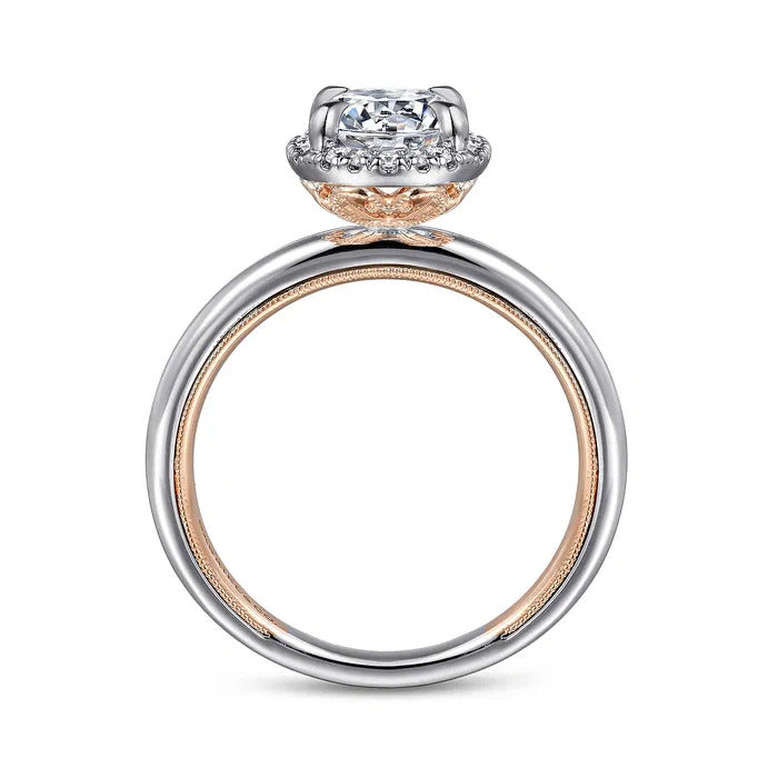 Gabriel & Co. ER16241O6T44JJ – 14K Rose Gold Oval Diamond Engagement Ring with Twisted Shank