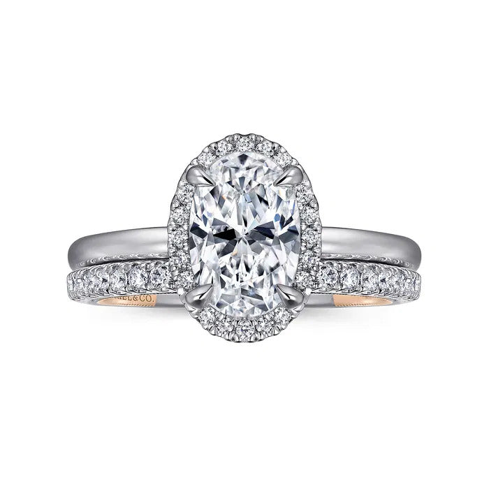 Gabriel & Co. ER16241O6T44JJ – 14K Rose Gold Oval Diamond Engagement Ring with Twisted Shank