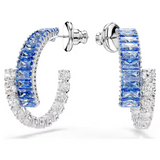 Swarovski Matrix hoop earrings Mixed cuts, Blue, Rhodium plated