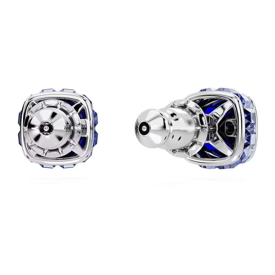 Birthstone stud earrings Square cut, September, Blue, Rhodium plated