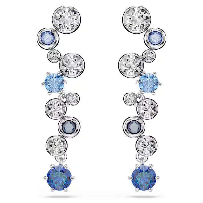 Swarovski Constella drop earrings Mixed cuts, Blue, Rhodium plated