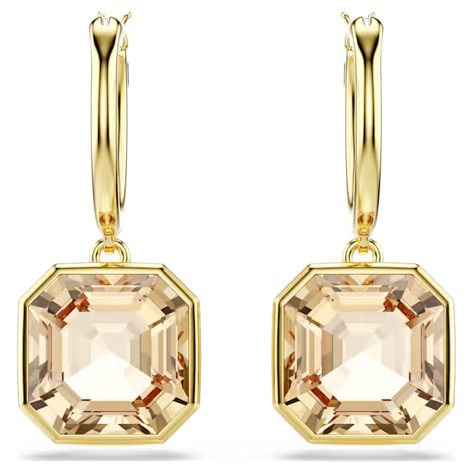Swarovski Millenia drop earrings Square cut, Caramel, Gold-tone plated