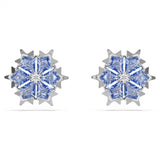 Swarovski Magic stud earrings Snowflake, Blue, Rhodium plated