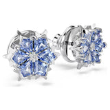 Swarovski Magic stud earrings Snowflake, Blue, Rhodium plated